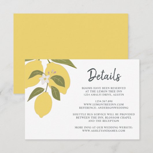 Elegante Lemon Theme Wedding Details Informatiekaartje (Voorkant / Achterkant)