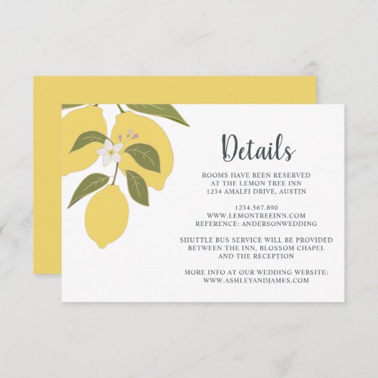 Elegante Lemon Theme Wedding Details Informatiekaartje (Voorkant / Achterkant)