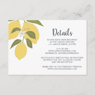 Elegante Lemon Theme Wedding Details Informatiekaartje
