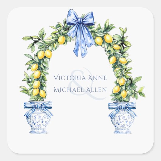 Elegante Lemon Topiary Romantische bruiloft Vierkante Sticker (Voorkant)