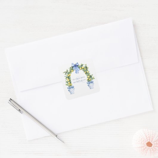 Elegante Lemon Topiary Romantische bruiloft Vierkante Sticker (Envelop)