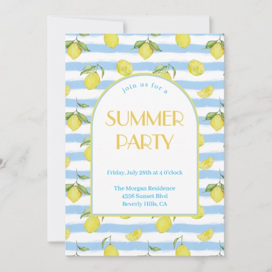 Elegante Lemons Summer Party Uitnodiging (Voorkant)