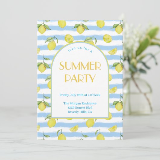 Elegante Lemons Summer Party Uitnodiging (Staand voorkant)
