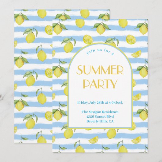 Elegante Lemons Summer Party Uitnodiging (Voorkant / Achterkant)