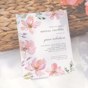 Elegante Lente Aquarel Bloemachtige Bruidsdouche Uitnodiging Briefkaart