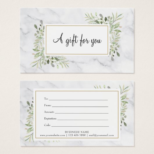Elegante lente bladeren marmeren cadeaubon visitekaartje (Voorkant /achterkant)