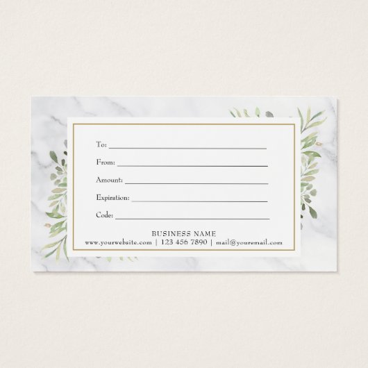 Elegante lente bladeren marmeren cadeaubon visitekaartje (Achterkant)