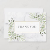 Elegante lente bladeren witte marmeren zakelijke  bedankkaart (Voorkant)
