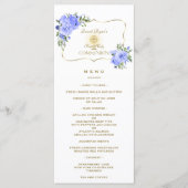 Elegante Lente Blauwe Bloem Gouden Eerste Communie Menu (Voorkant)