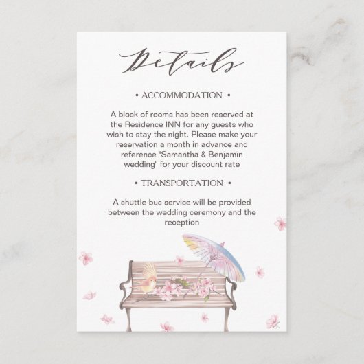 Elegante lente bloem bruiloft details informatiekaartje (Voorkant)