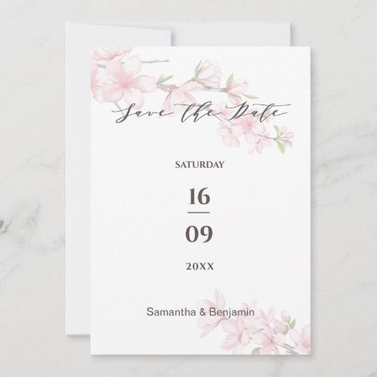 Elegante lente bloem bruiloft save the date (Voorkant)