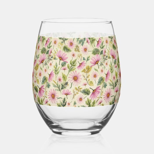 Elegante lente bloemen met monogram hart wijnglas zonder voet (Achterkant)
