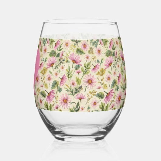 Elegante lente bloemen met monogram hart wijnglas zonder voet (Links)