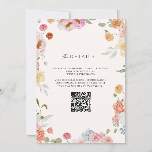 Elegante Lente Bloemen QR Code Trouwboog Kaart (Achterkant)