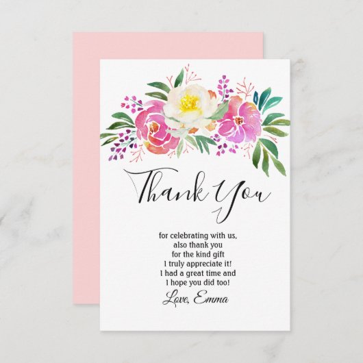 elegante, lente bloemen roze flora dankkaart kaart (Voorkant / Achterkant)