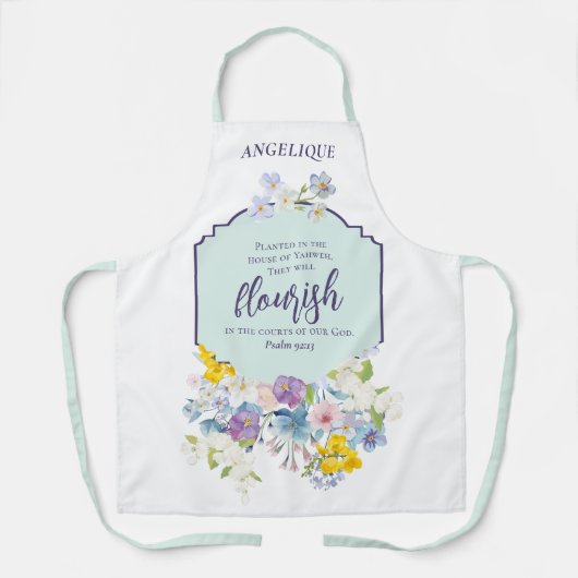 Elegante lente Bloemen Schriftvers gepersonaliseer Schort (Voorkant)