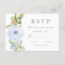 Elegante Lente Bloemen Stoffig Blauw Bruiloft RSVP