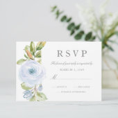 Elegante Lente Bloemen Stoffig Blauw Bruiloft RSVP (Staand voorkant)