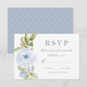 Elegante Lente Bloemen Stoffig Blauw Bruiloft RSVP (Voorkant / Achterkant)
