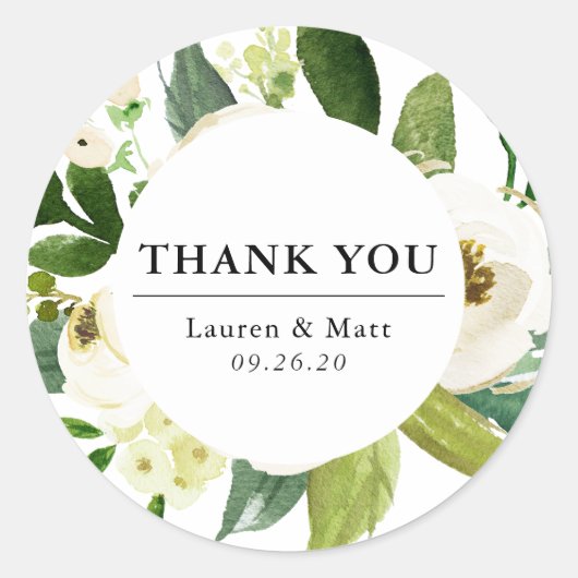 Elegante lente bloemenbruiloft dank u ronde sticker (Voorkant)
