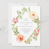 Elegante lente bloemendiamant perzik bruiloft kaart (Voorkant)