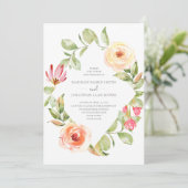 Elegante lente bloemendiamant perzik bruiloft kaart (Staand voorkant)