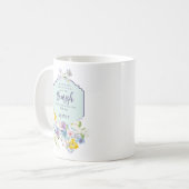 Elegante lente bloemengeschrift gepersonaliseerd koffiemok (Voorkant links)
