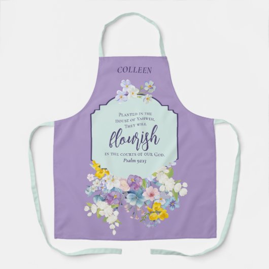 Elegante lente bloemengeschrift gepersonaliseerd schort (Voorkant)