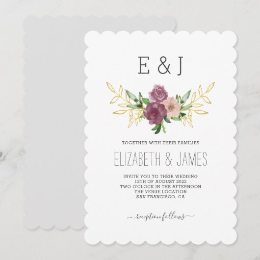 Elegante lente bloemenmonogram bruiloft kaart (Voorkant / Achterkant)