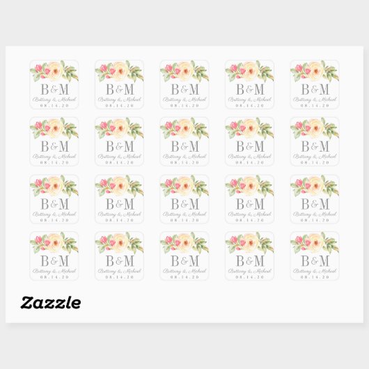 Elegante lente bloemenperzik bruiloft stickers (Vel)