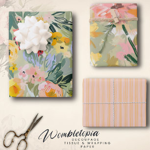 Elegante lente bloemenperzik Waterverf decoupage Inpakpapier Vel