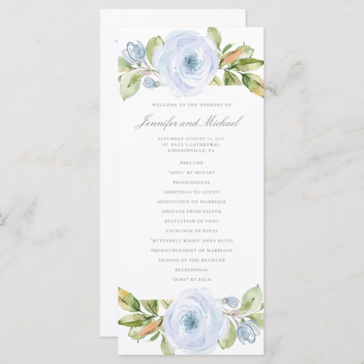 Elegante lente bloemenstof blauw bruiloft programm programmakaart (Voorkant / Achterkant)