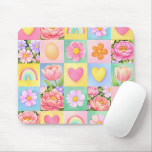 Elegante Lente Bloesems Hart Schachbrett Patroon Muismat