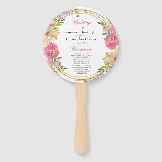 Elegante lente boho bloemrijke gouden huwelijkscer handwaaier (Voorkant)