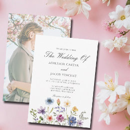 Elegante Lente Bruiloft met Wilde Bloemen en Fotob Kaart
