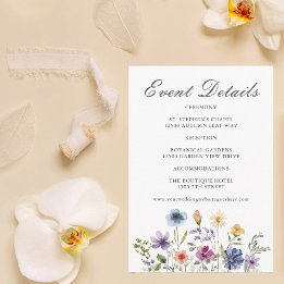 Elegante Lente Bruiloft met Wilde Bloemen Informatiekaartje