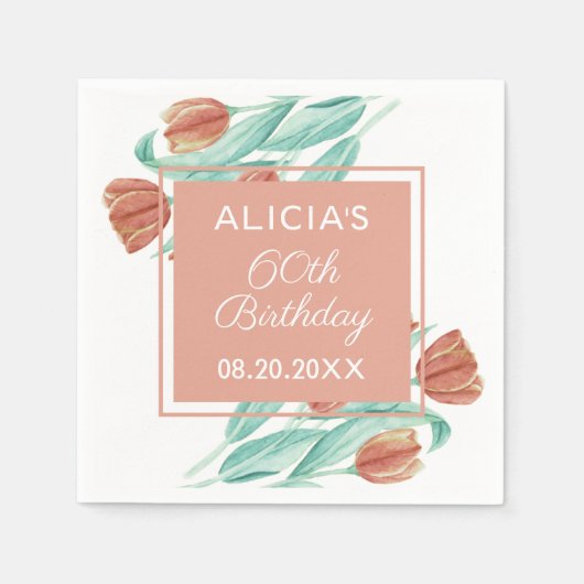 Elegante lente bruine tulp 60ste verjaardag servet (Voorkant)