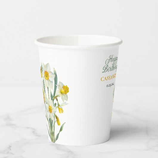 Elegante lente gele daffodil bloemenverjaardag papieren bekers (Links)