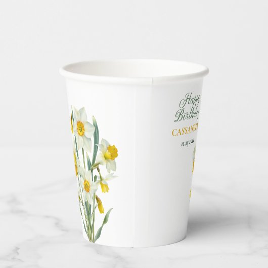 Elegante lente gele daffodil bloemenverjaardag papieren bekers (Rechts)