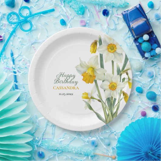 Elegante lente gele daffodil bloemenverjaardag papieren bordje (Feest)