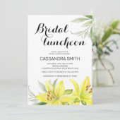 Elegante lente gele lelie bloemen bruids lunch kaart (Staand voorkant)