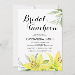 Elegante lente gele lelie bloemen bruids lunch kaart