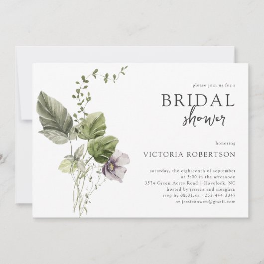 Elegante Lente Groen | Botanische Bruidsdouche Kaart (Voorkant)