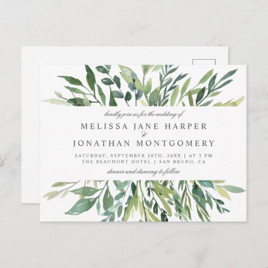 Elegante lente groen bruiloft uitnodiging briefkaart (Voorkant / Achterkant)