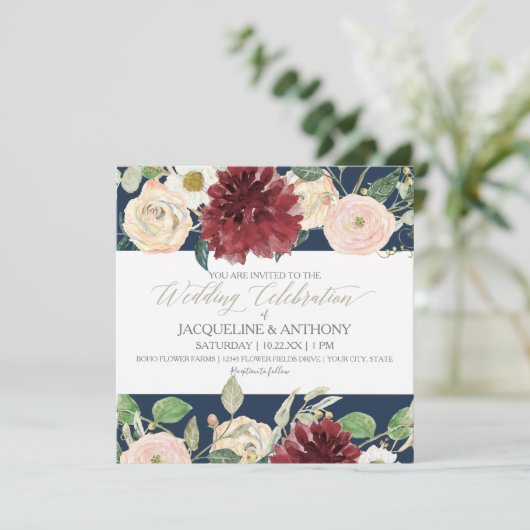 Elegante lente huwelijks chrysanthemum bordeauxroz kaart (Staand voorkant)