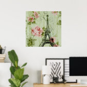 elegante lente mint roze florale paris eiffeltoren poster (Thuiskantoor)