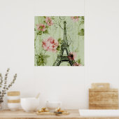 elegante lente mint roze florale paris eiffeltoren poster (Keuken)