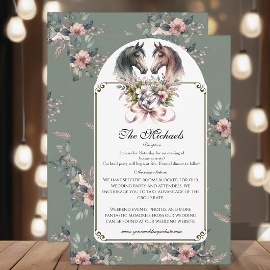 Elegante lente paard bruiloft informatiekaartje