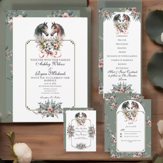 Elegante lente paard bruiloft kaart