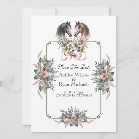 Elegante lente paard bruiloft save the date (Voorkant)